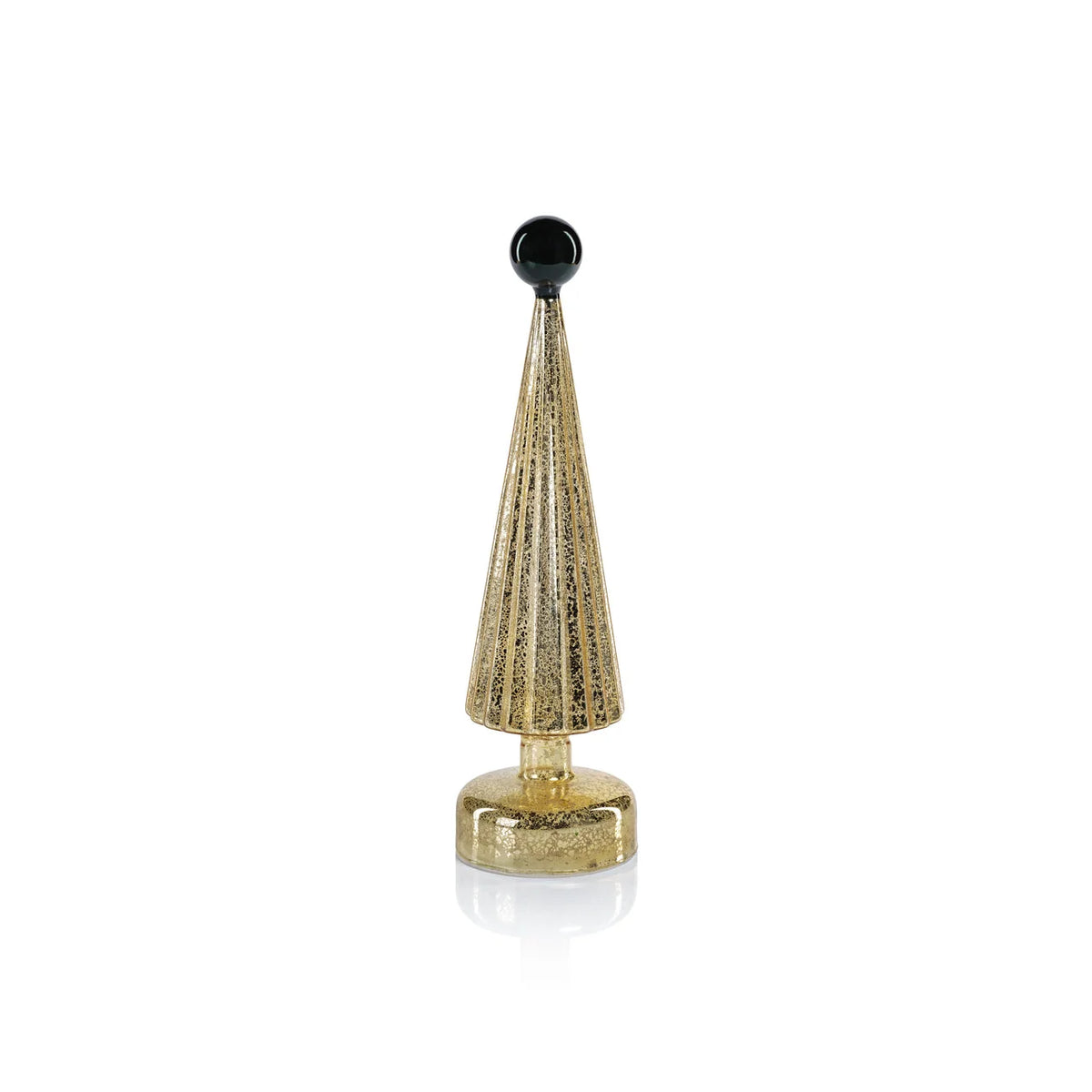 Green LED Christmas Tree with Globe Finial - 12.5-Inch Gold Accent