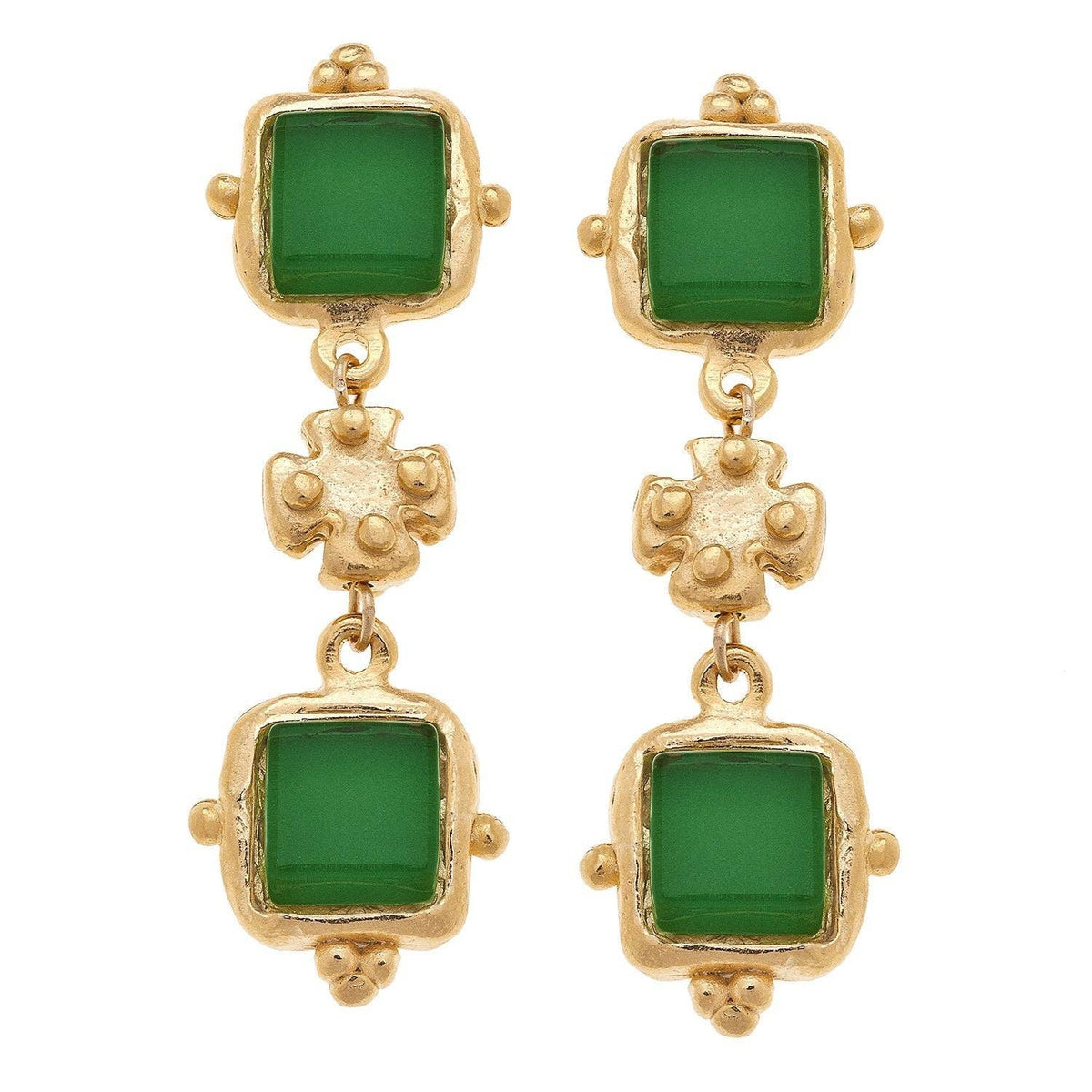 Charlotte Emerald Green French Glass Tier Earrings (Copy)