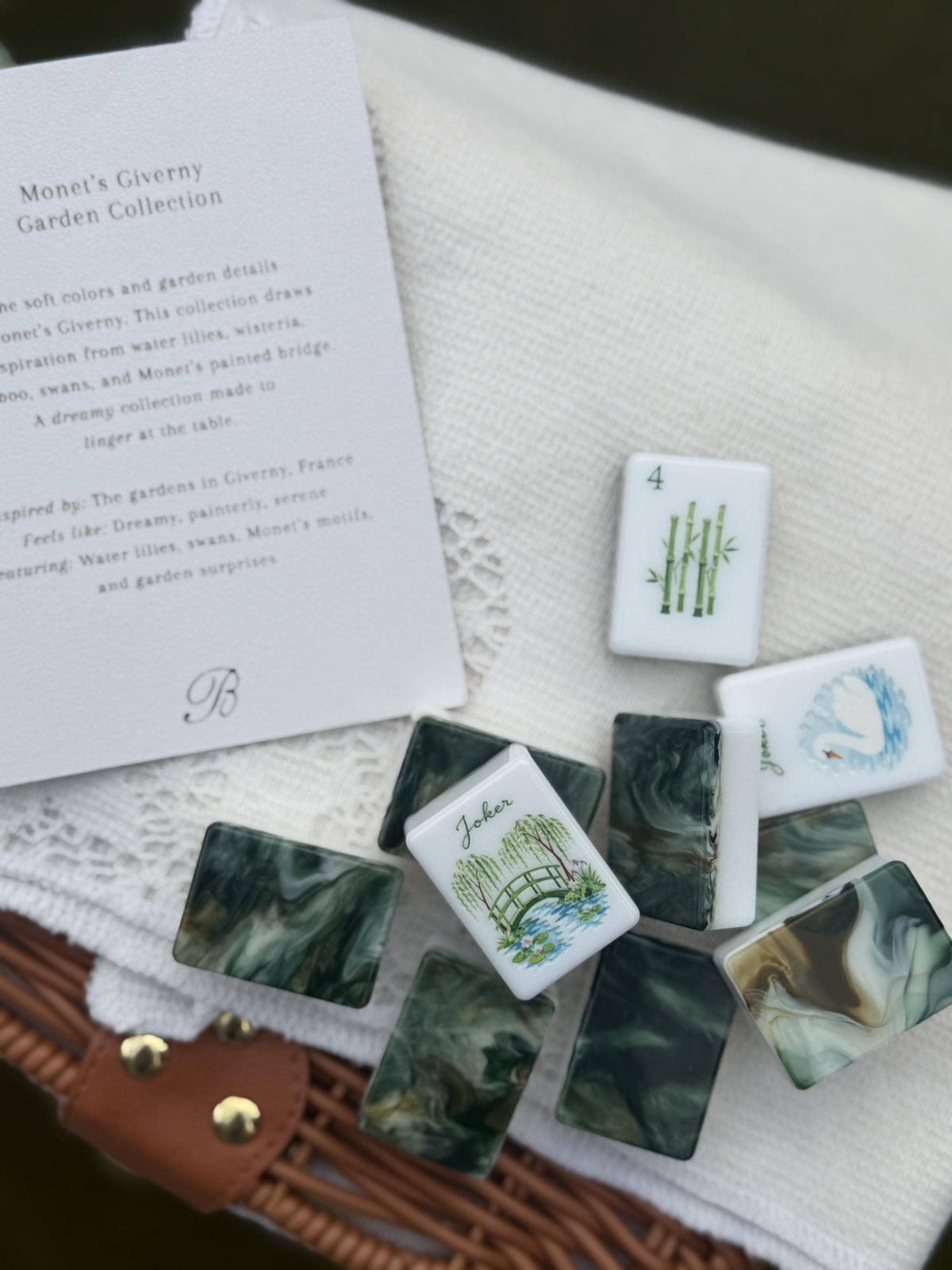 Garden-Inspired Acrylic Mahjong Tile Set - A Morning in Giverny, 160 Tiles