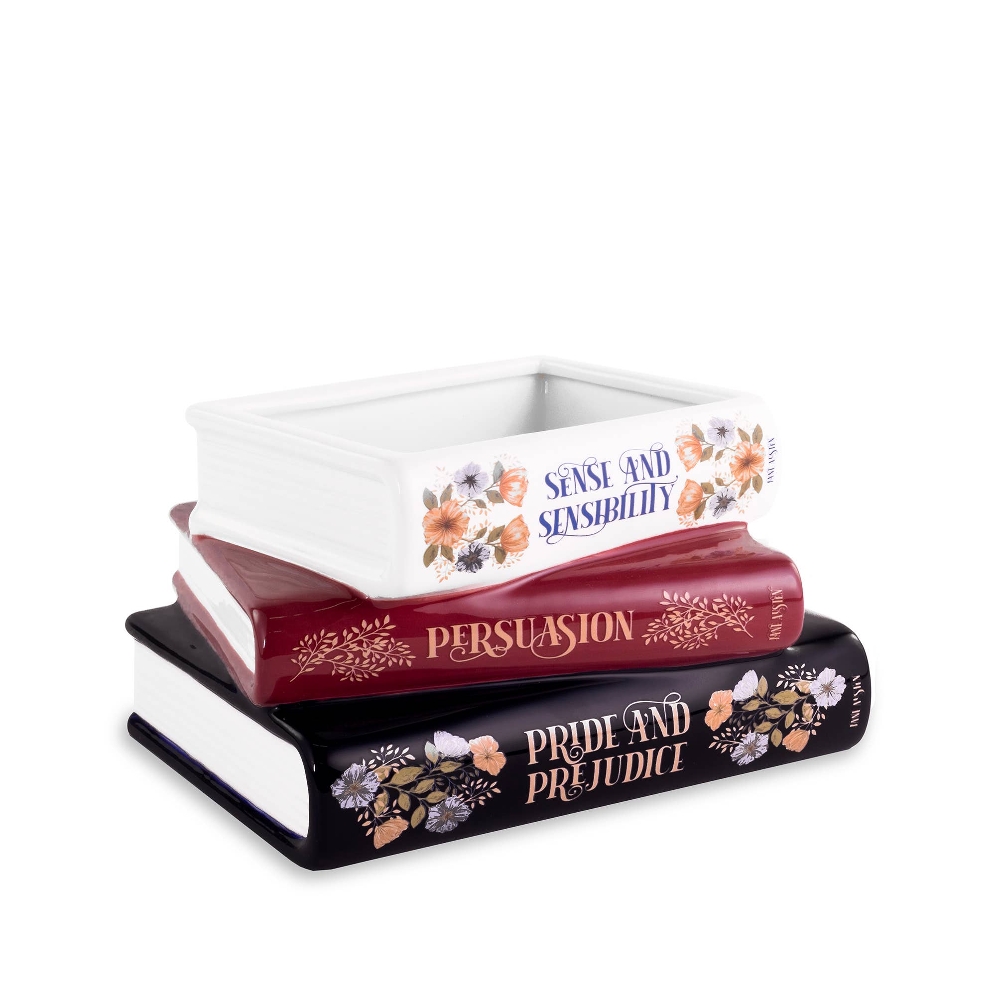 Stacked Ceramic Books Planter - Jane Austen Bookish Home Decor Gift for Book Lovers