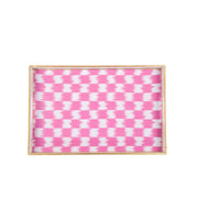 Cjaye's Studio heckered pink and white tray with a gold frame on a white background