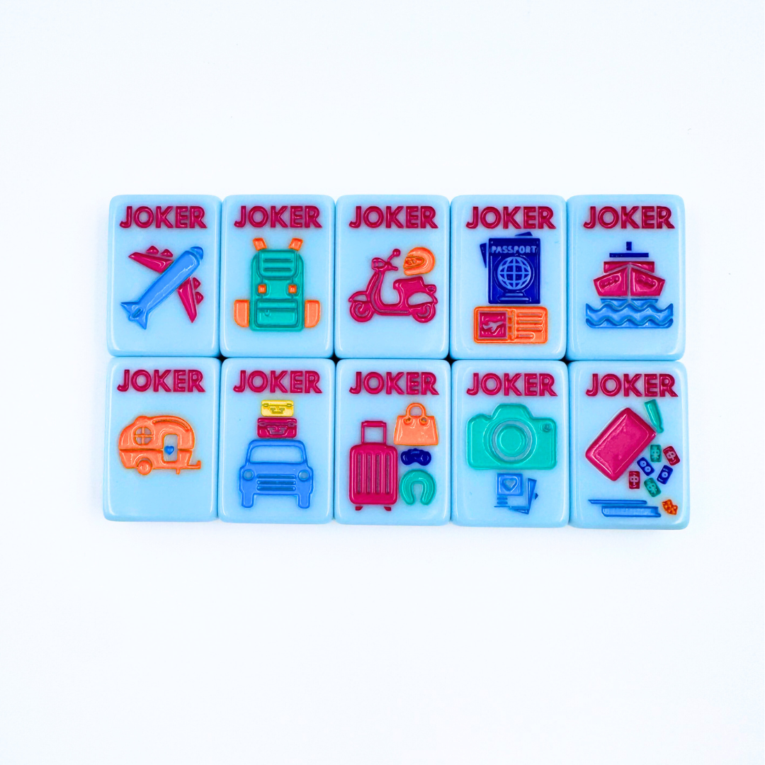 Set of colorful blocks with various symbols and 'JOKER' text on a white background