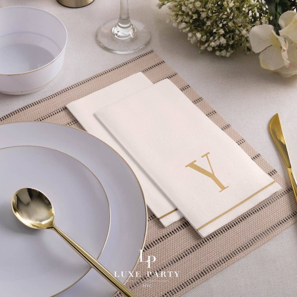Letter Y Gold Monogram Paper Disposable Dinner Napkins | 14 Napkins