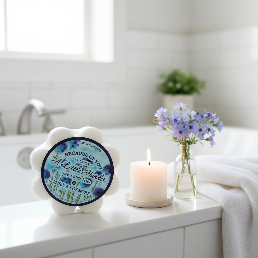 Because Of You Shower Sponge – Bathtub Scene