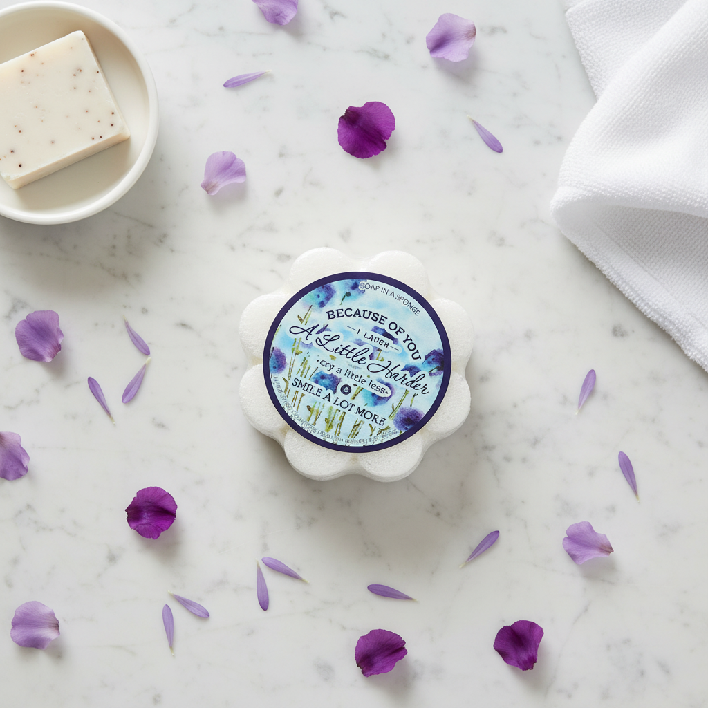 Because Of You Shower Sponge – Marble Flat Lay