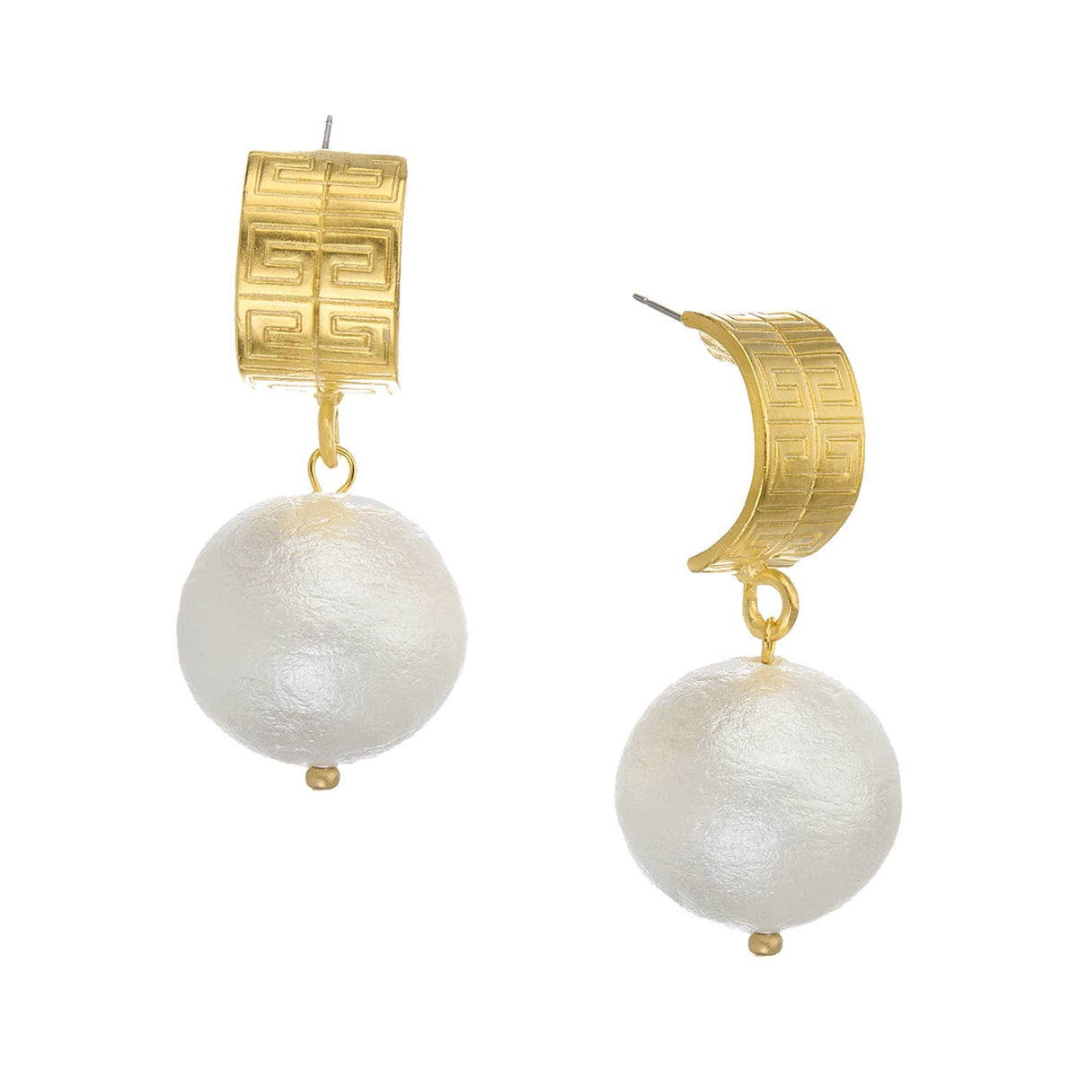 Gold Key Hoop with Large Cotton Pearl