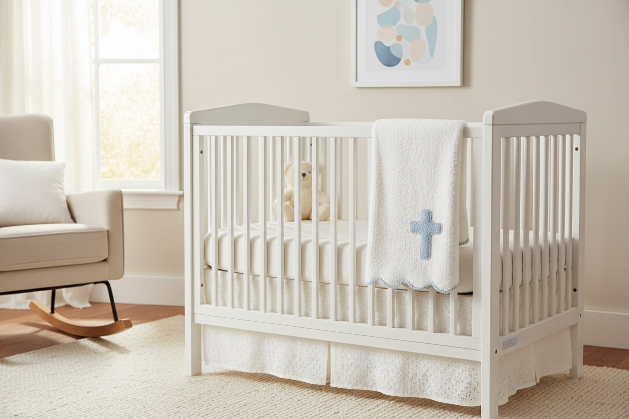 Blue Chenille Cross Blanket – Nursery Lifestyle