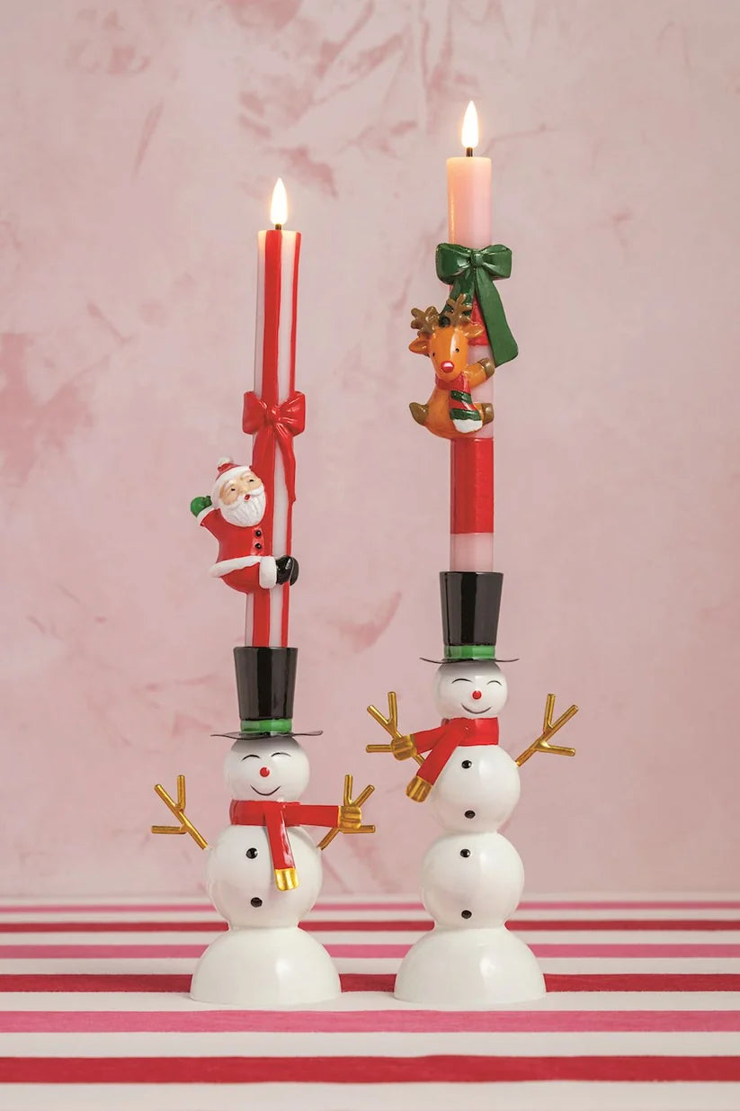 Christmas Flameless Taper Candle with Character Hugger - 10 Inch