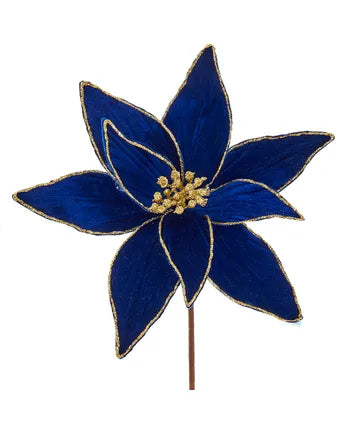 Blue flower with gold accents on a white background