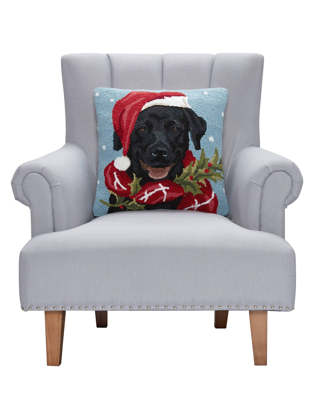 Holiday Black Lab Hook Pillow