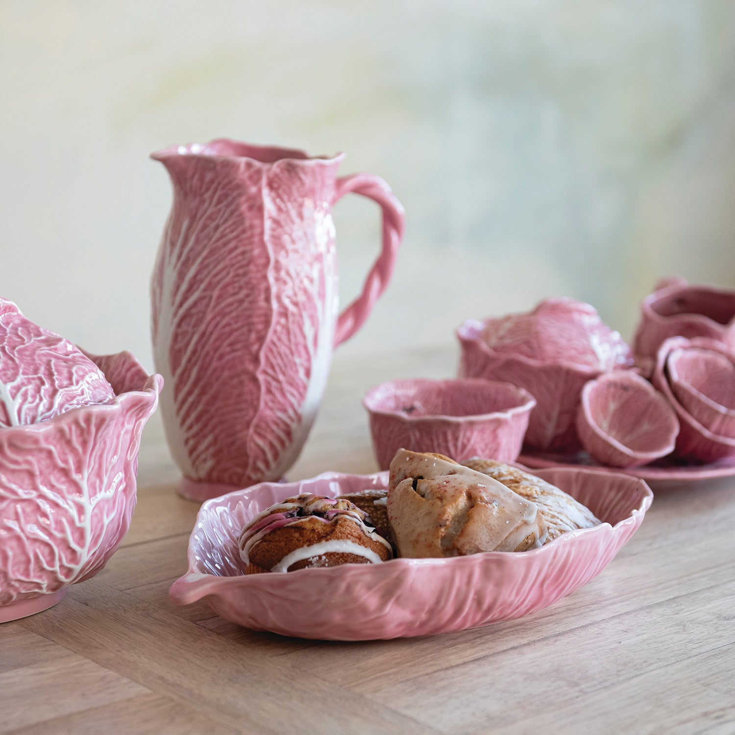 Seasonal - Home - Pitcher - Cabbage Shaped - Pink
