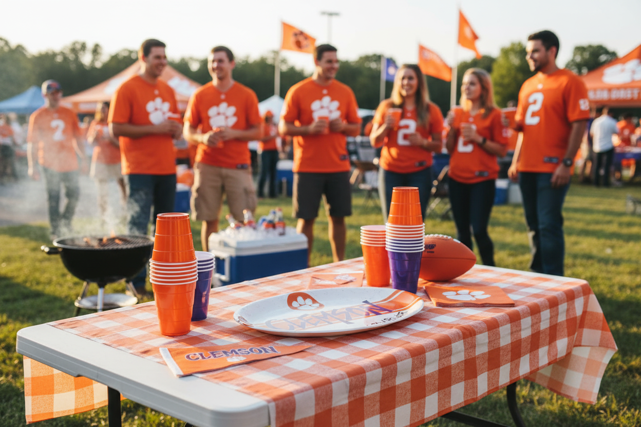 Clemson Tailgate Platter on a table at a Clemson football tailgate party 