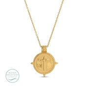 Jewelry - Necklace - Cross on Round Pendant - Gold