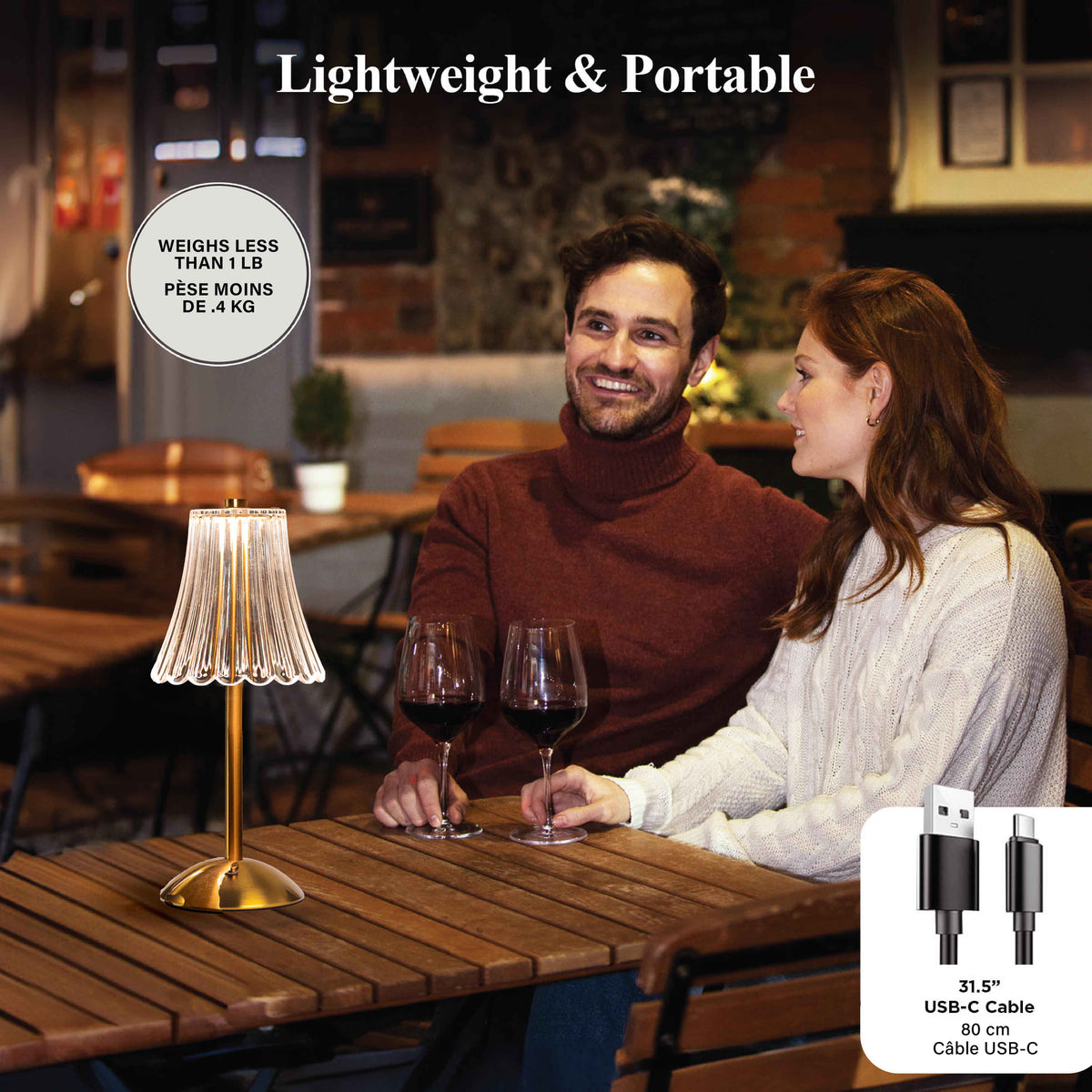Brushed Gold Faux Crystal Cordless Table Lamp - Small Rechargeable Touch LED Accent Light for Bedroom, Desk & Nightstand