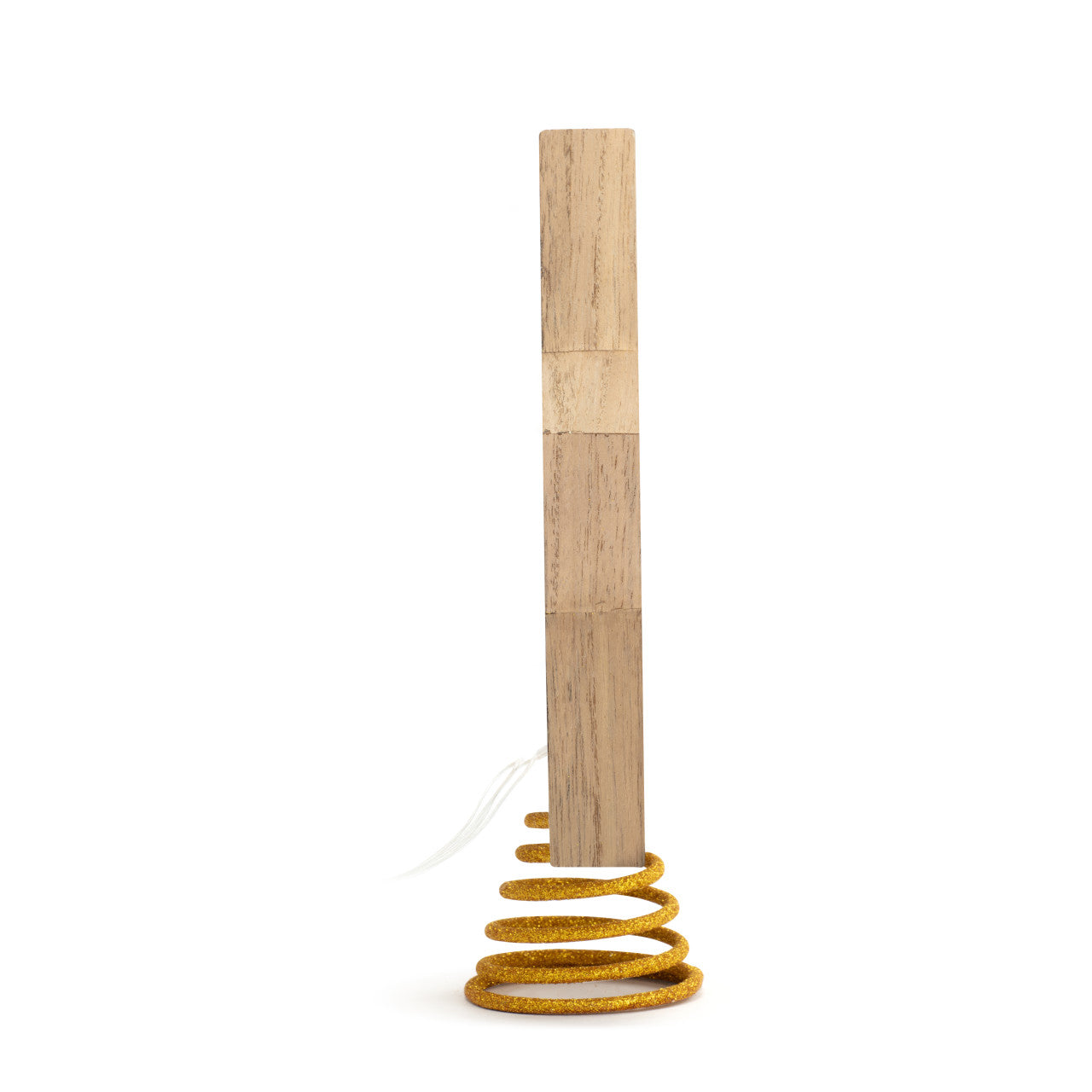 Wooden toy with a yellow spring on a white background