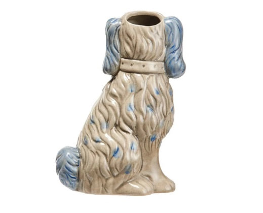 Vase - Grey and Blue - Stoneware Staffordshire Dog Vase