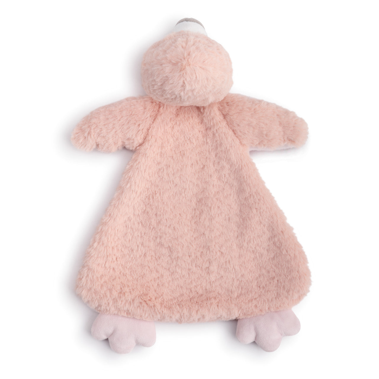 Pink plush toy with a hood on a white background