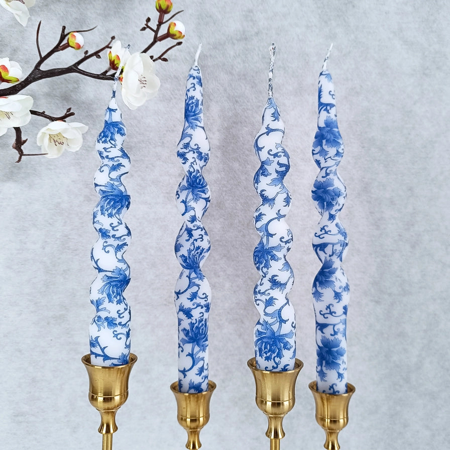 Candles - Blue and White Swirl - Taper - Pack-2