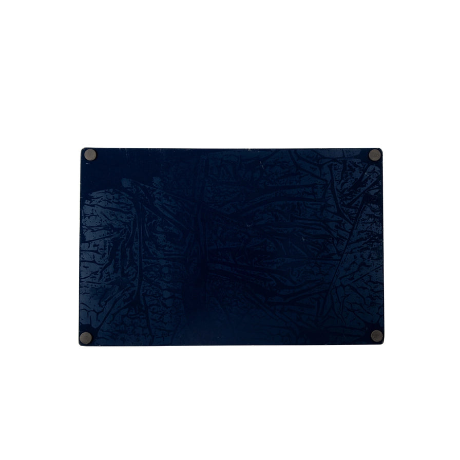 Navy blue textured tray back with rounded corners on a white background