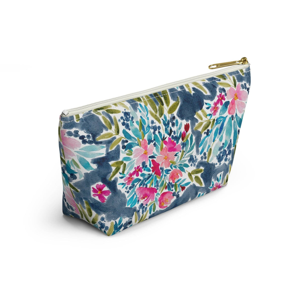 Floral patterned pouch on a white background