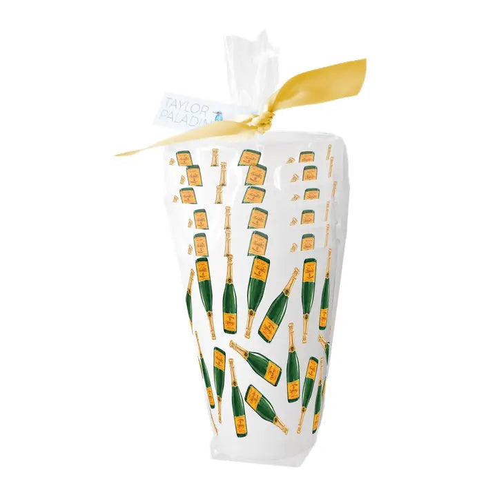 Gift bag with champagne bottle pattern  cups on a white background