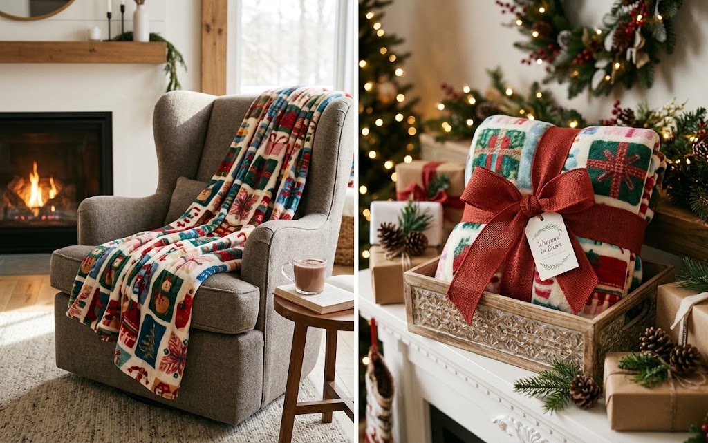 Wrapped in Cheer Fleece Blanket - Holiday Home Throw