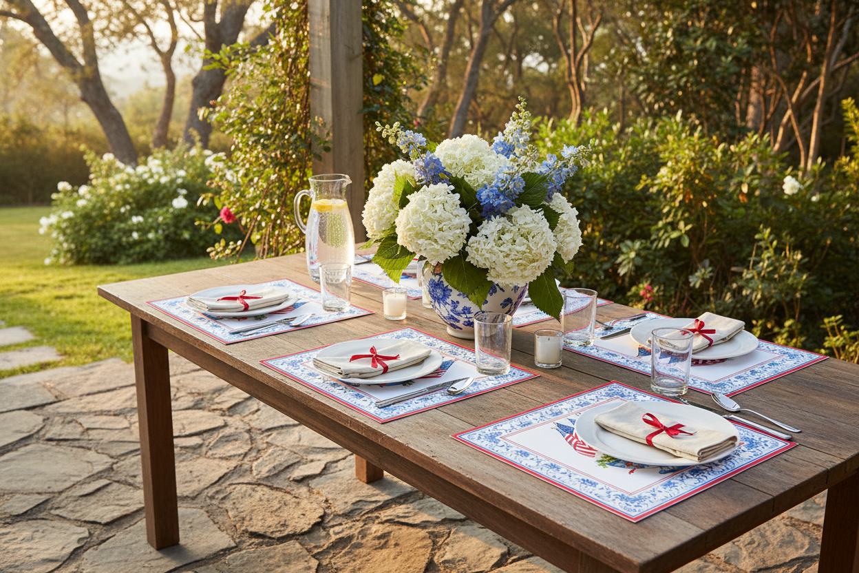 Flags in Chinoiserie Planter Square Roseanne Beck Placemat Outdoor Lifestyle photo 