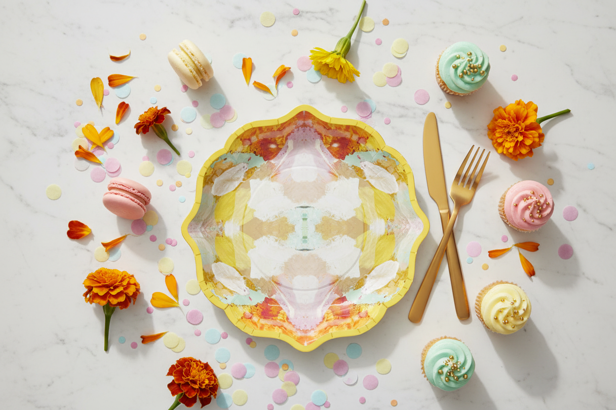 Flat Lay Lifestyle paper plates Laura park Marigold
