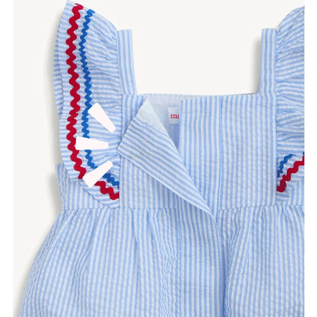 Children - Magnetic Flutter Sleeve Romper - Seersucker Stripe - 6-9 mo.