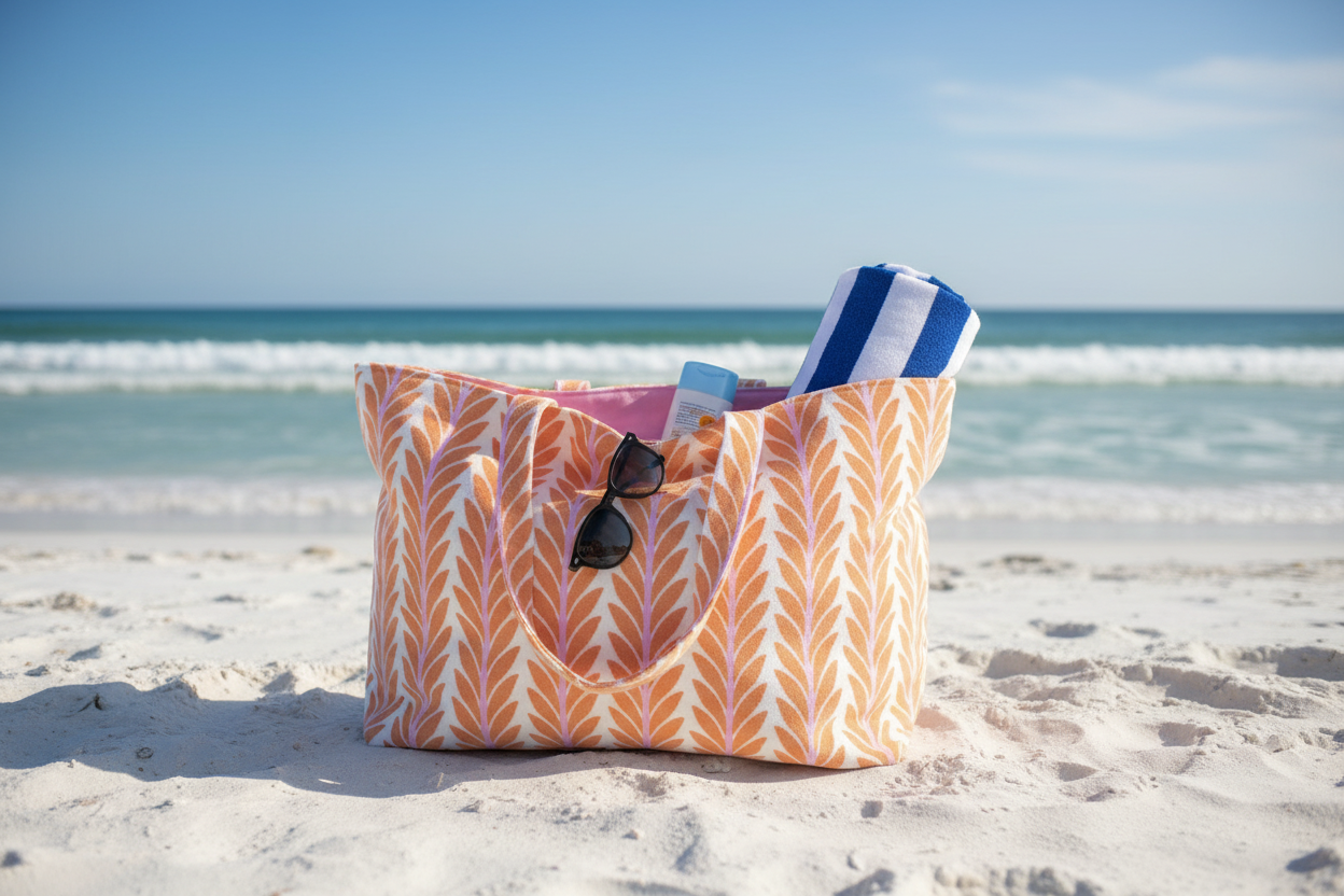 Frond Orange Terry Beach Tote – Beach Scene