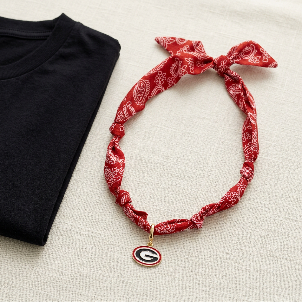 Georgia Bulldogs necklace game-day flat lay