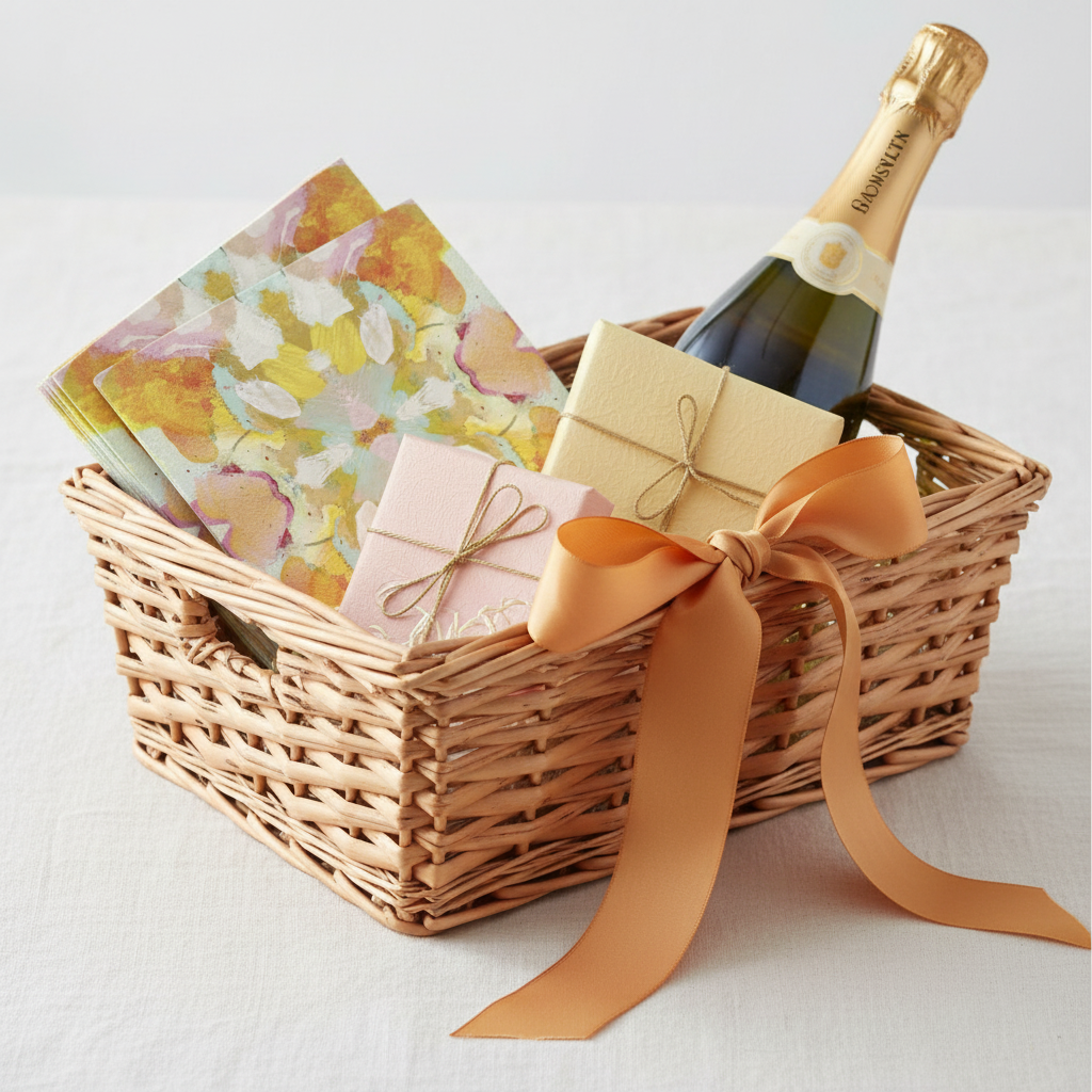 Gift basket lifestyle with marigold laura park cocktail napkins