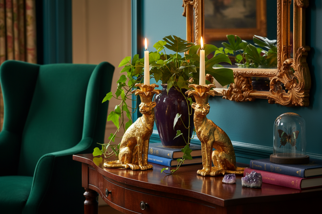 Gold Cheetah Candlestick Holders Lifestyle