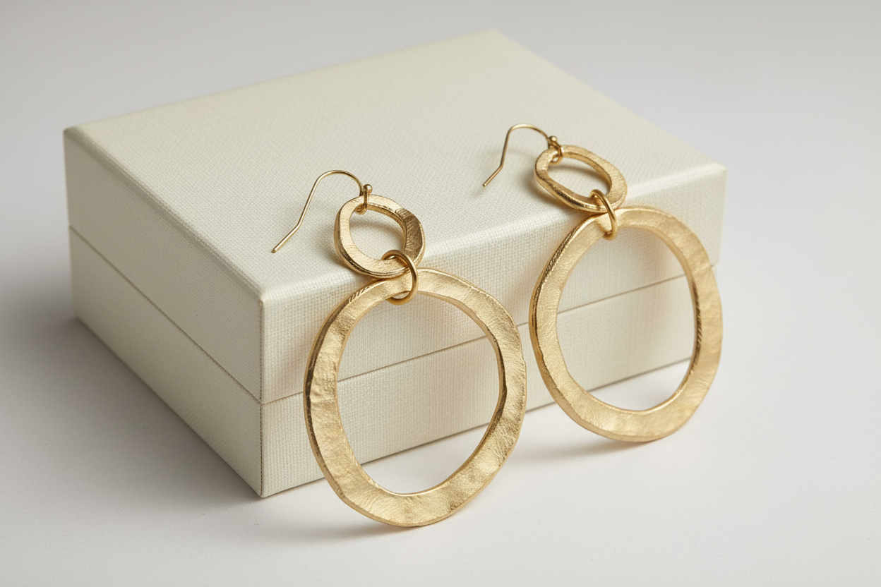 Gold Double Hoop Earrings on Jewelry Box