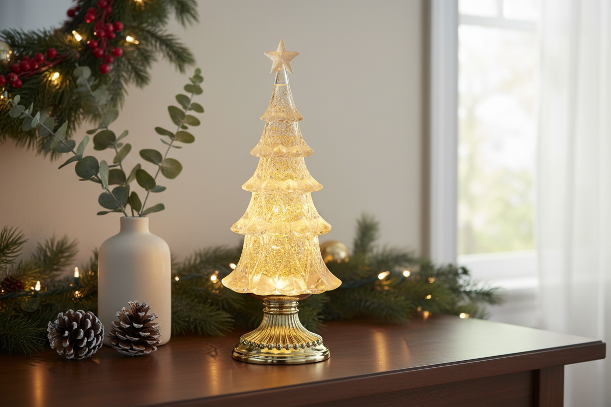Lighted Gold Swirling Glitter Tree - 12.75 in. Holiday Decor