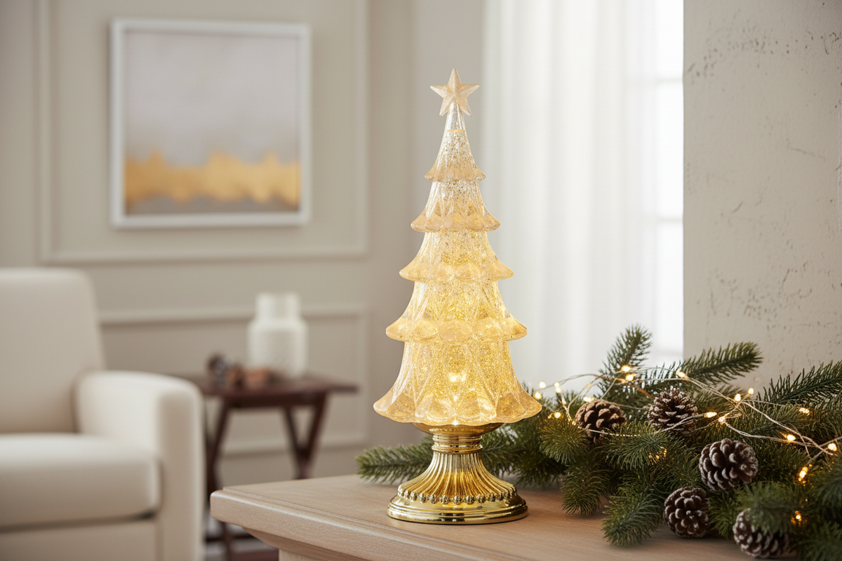 Lighted Gold Swirling Glitter Tree - 12.75 in. Holiday Decor