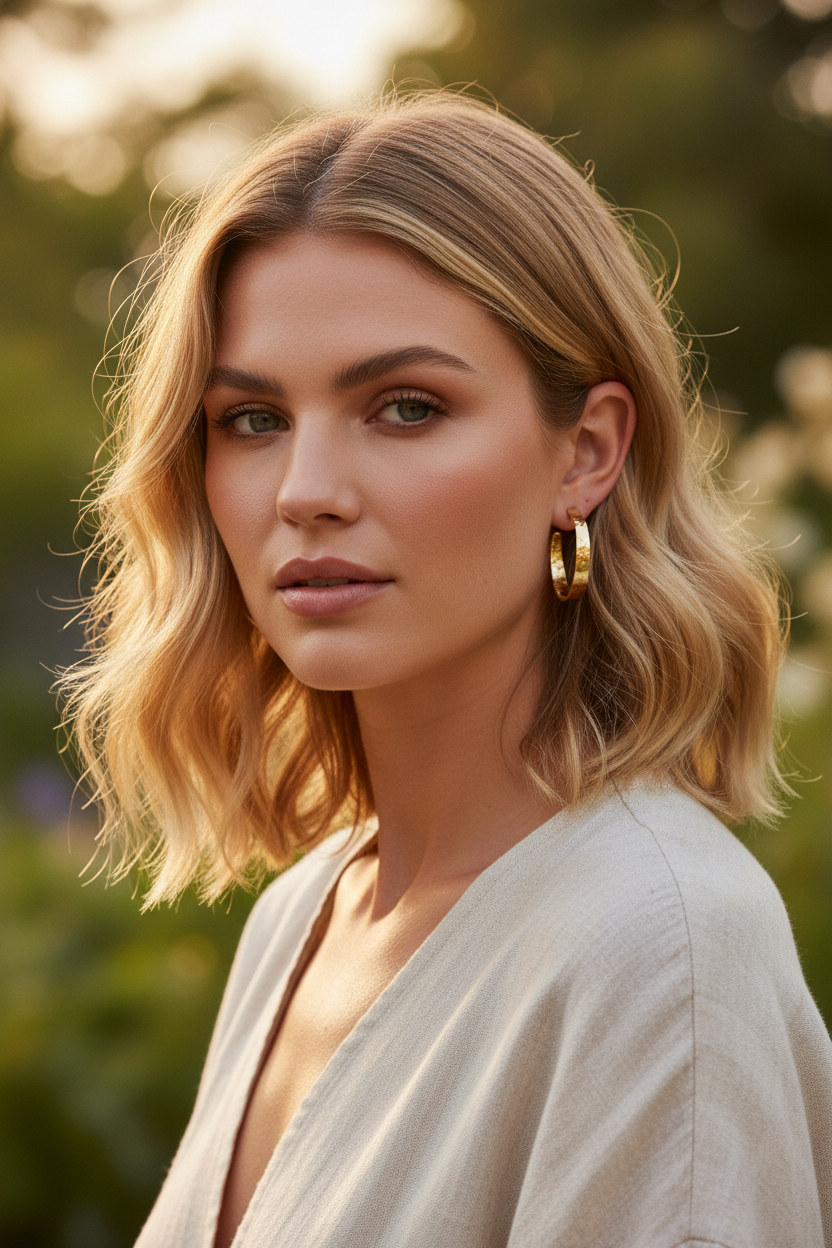 Gold Hammered Hoops – Golden Hour Lifestyle