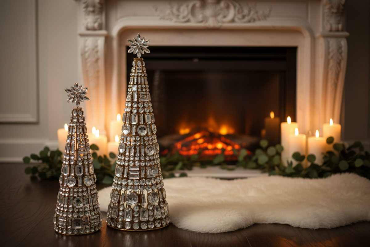 Gold Jeweled Trees - Mantel Lifestyle