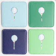 Coasters - Leather - Golf - Set of 4 - different colors with golf ball art on each coaster 
