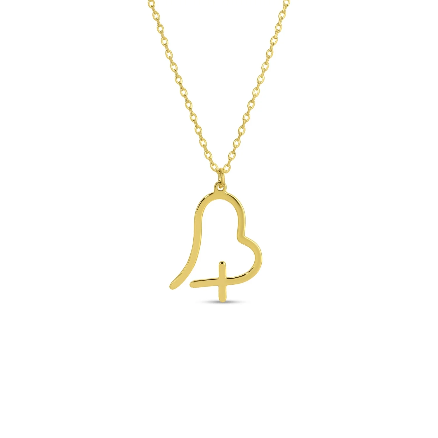 Jewelry - Necklace - Free Form Heart with Cross - Gold