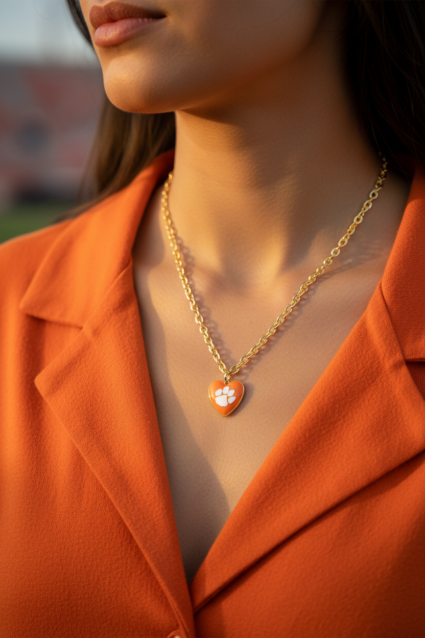 Clemson Tiger Heart Pendant Necklace