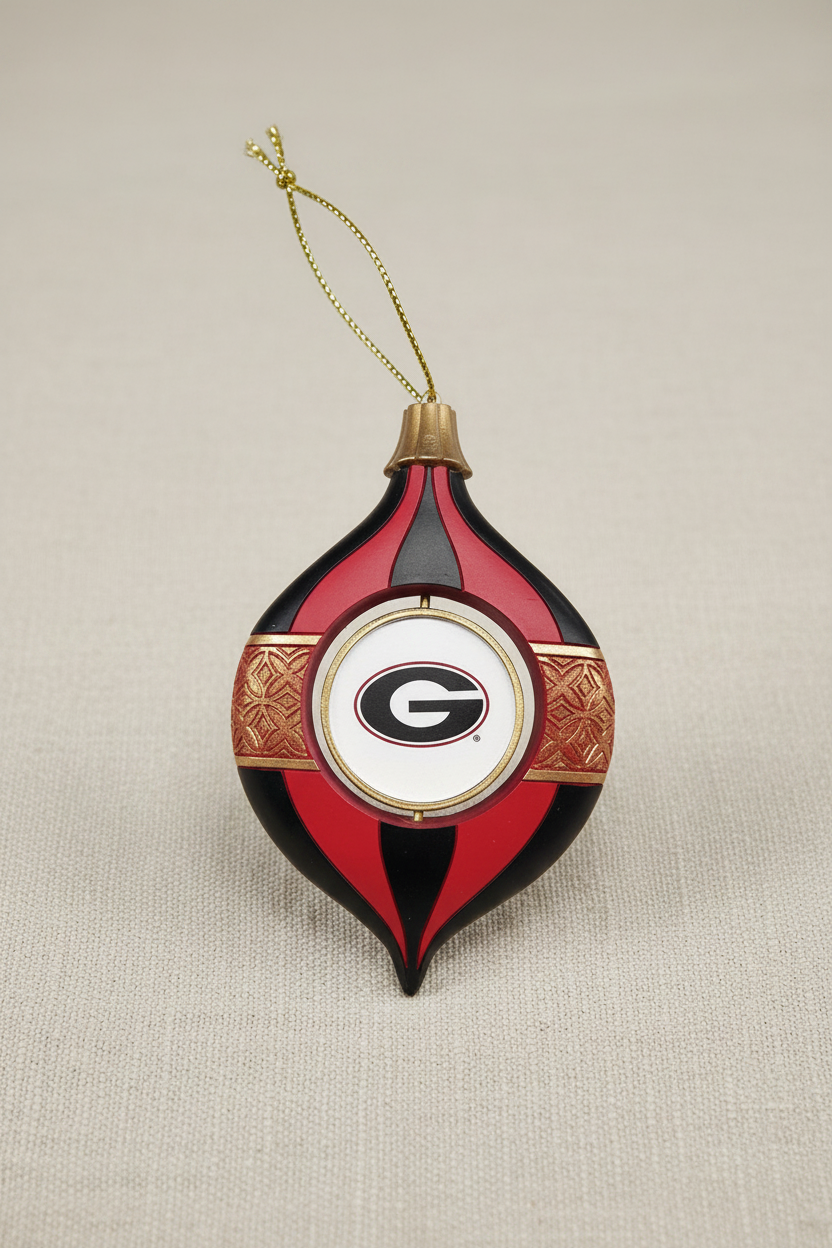 Decorative Georgia Bulldogs ornament  with a logo on a beige background