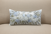 Southern Cotton Mill Floral hydrangea patterned pillow on a beige couch