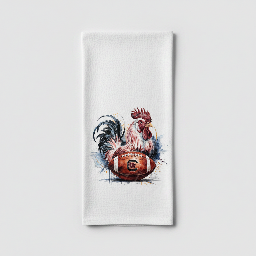 South Carolina Gamecocks gameday football tea towel on a light gray background
