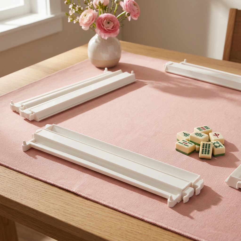 White Acrylic Mahjong Racks with Attached Pushers - Set of 4