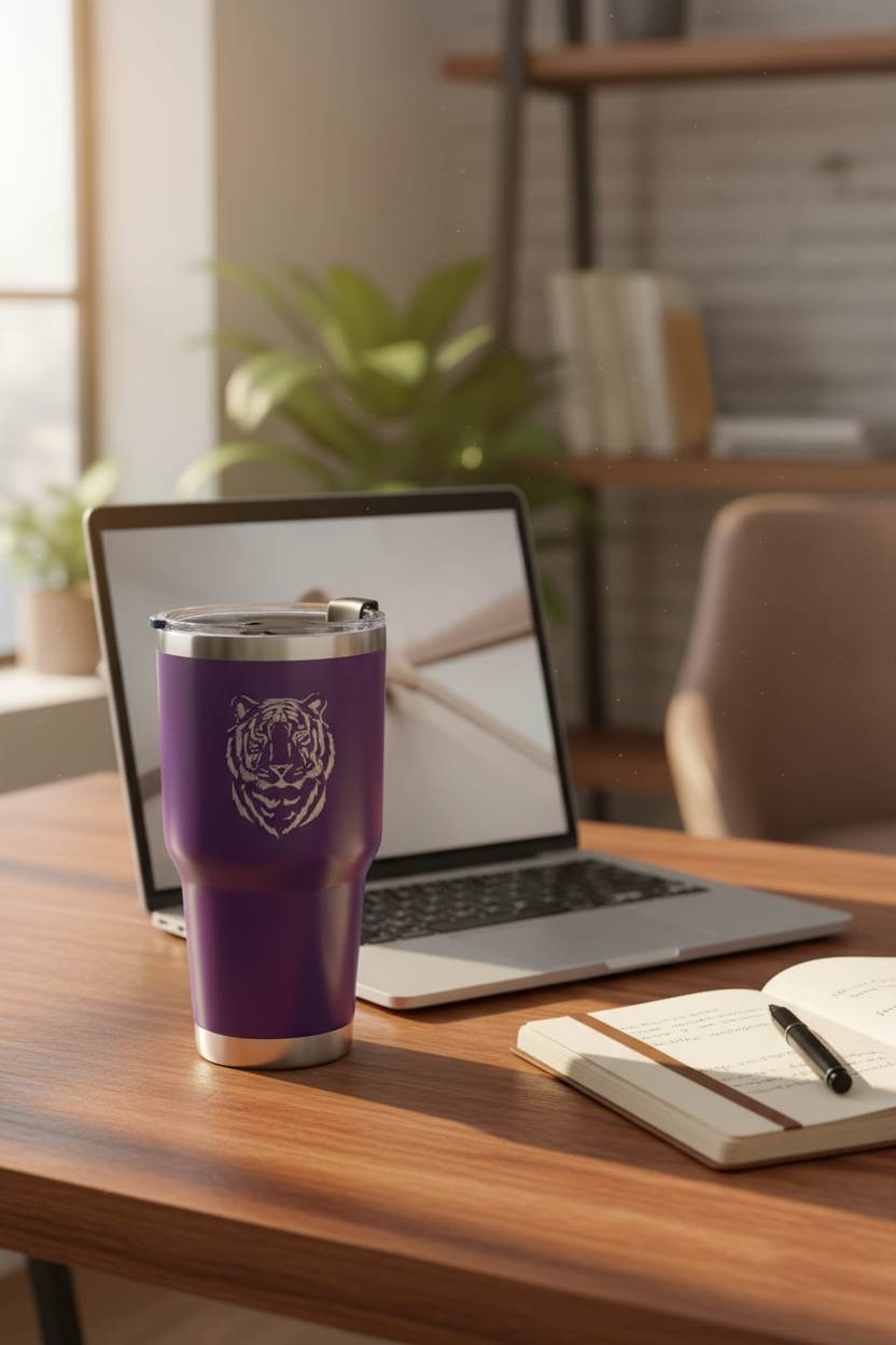Purple Tiger Etched 30oz Tumbler