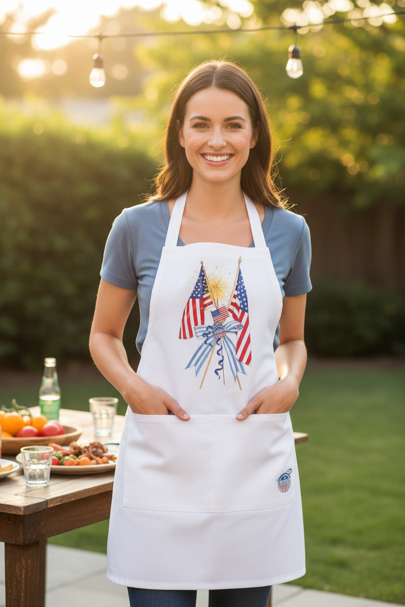 Flag Ribbon Apron – Patriotic Loose-Fit Kitchen Apron