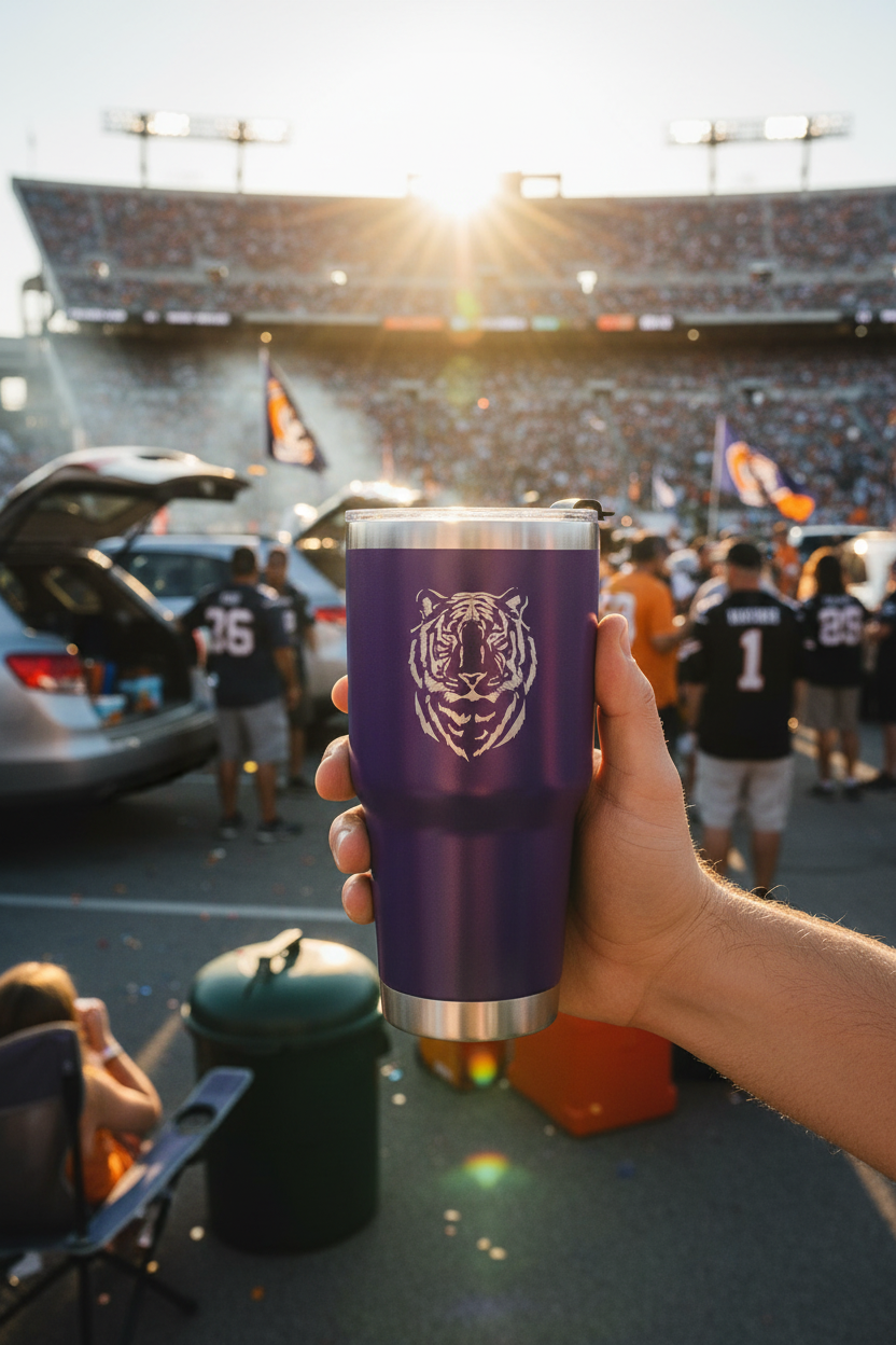 Purple Tiger Etched 30oz Tumbler