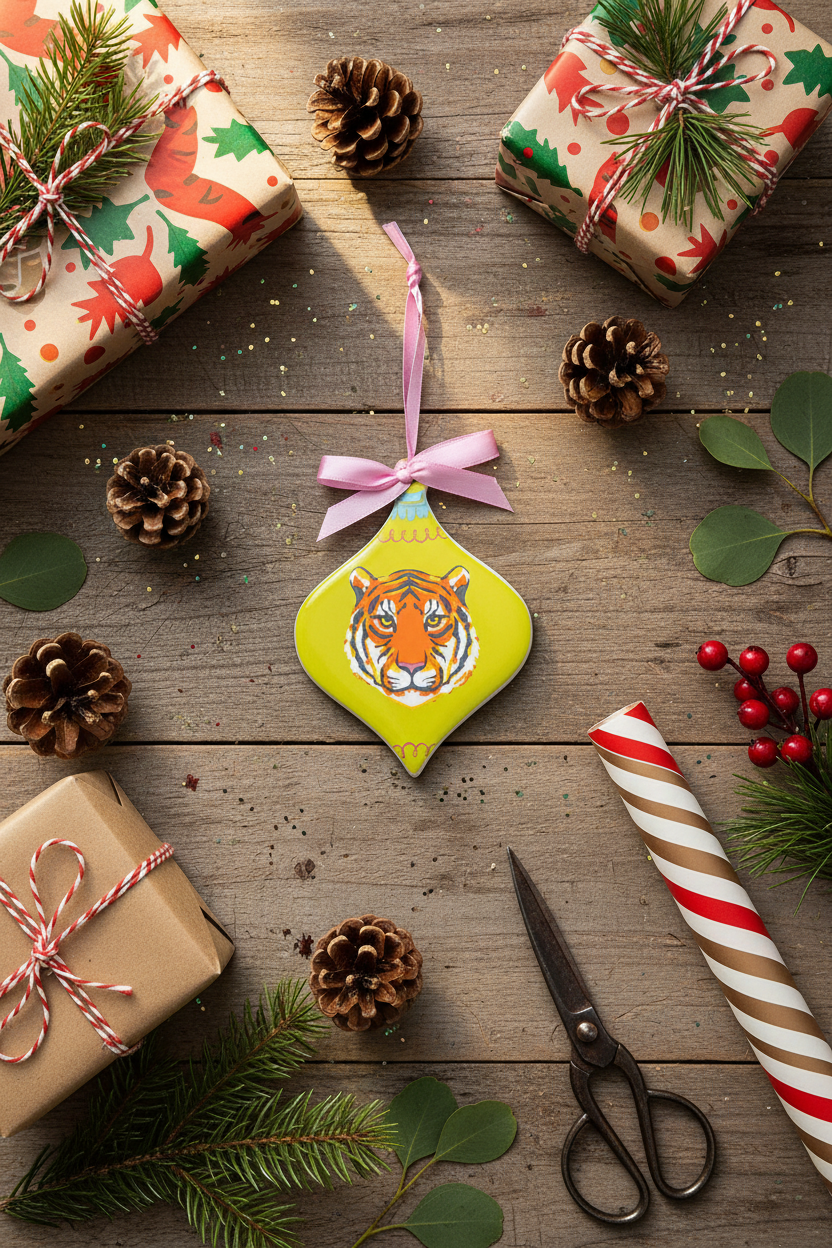 Tinsel Tiger Christmas Ornament