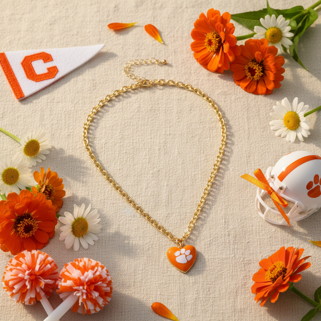 Clemson Tiger Heart Pendant Necklace